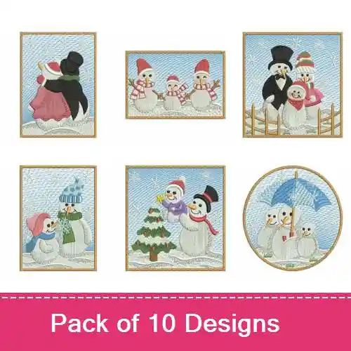 Handmade Snowman Family Embroidery design pack by Wind Bell Embroidery, Embroidery Packs on EmbroideryDesigns.com