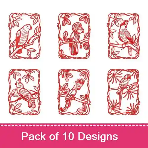 Redwork Parrot Embroidery design pack by Wind Bell Embroidery, Embroidery Packs on EmbroideryDesigns.com Crafted