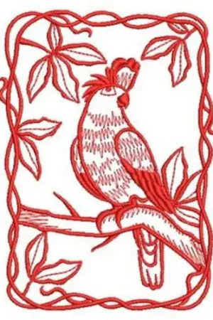 Authentic Redwork Parrot Embroidery Design