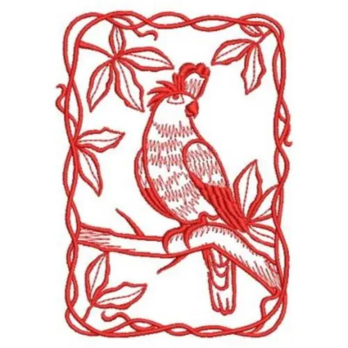 Authentic Redwork Parrot Embroidery Design