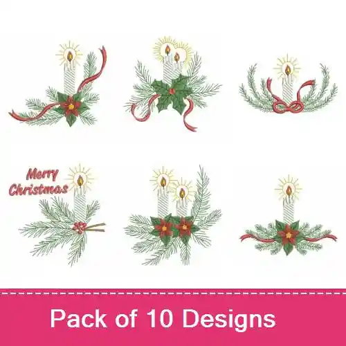Delightful Christmas Candle Embroidery design pack by Wind Bell Embroidery, Embroidery Packs on EmbroideryDesigns.com Order Now