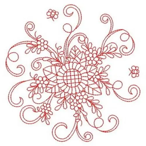 In Demand Redwork Sunflower Circle Embroidery Design