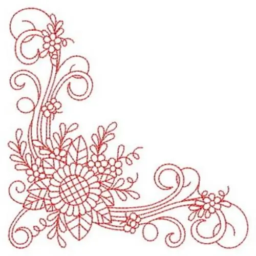 Corner Redwork Sunflower Embroidery Design Crafted