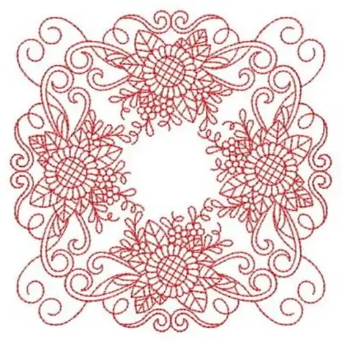 Redwork Square Sunflower Embroidery Design Place Order