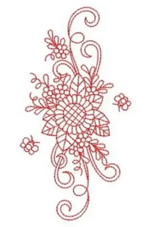Border Redwork Sunflower Embroidery Design Limited Offer