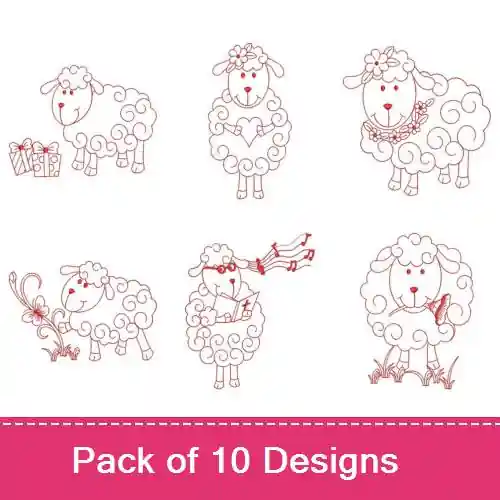 One Day Deal Redwork Cute Sheep 001 Embroidery design pack by Wind Bell Embroidery, Embroidery Packs on EmbroideryDesigns.com