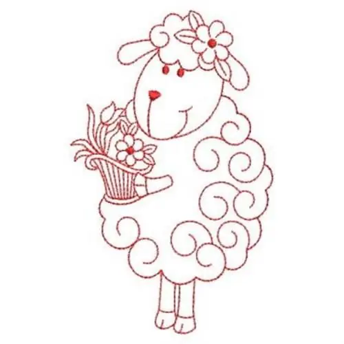 Redwork Blossom Sheep Embroidery Design Limited Edition