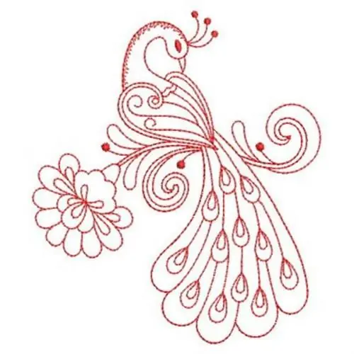 Modern Redwork Floral Peacock Embroidery Design
