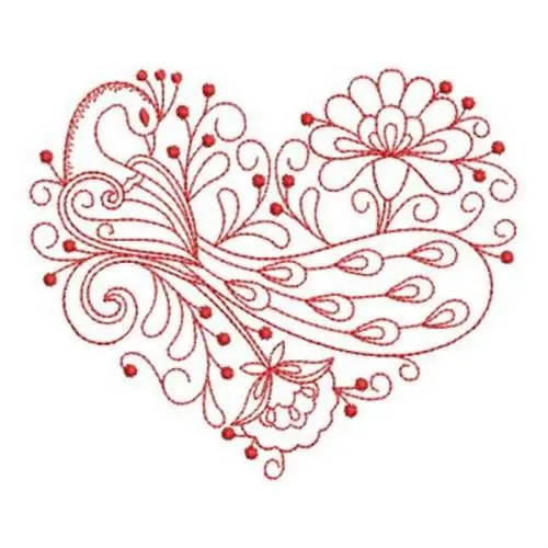Redwork Heart Peacock Embroidery Design Authentic