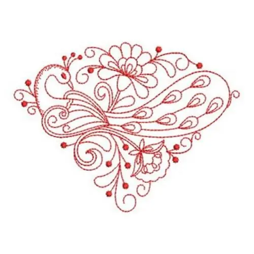 Redwork Fan Peacock Embroidery Design High Quality