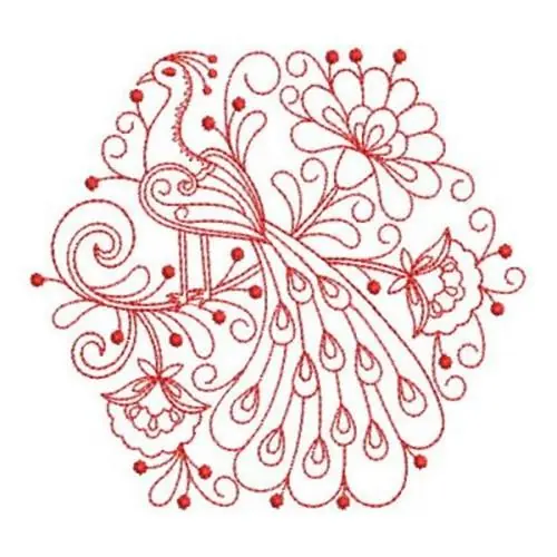 Low Price Redwork Hexagon Peacock Embroidery Design