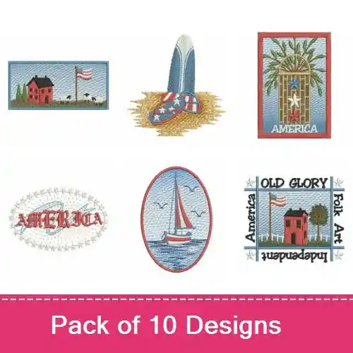 Professional Grade Americana Folk Art Embroidery design pack by Wind Bell Embroidery, Embroidery Packs on EmbroideryDesigns.com