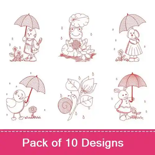 Redwork In the April Embroidery design pack by Wind Bell Embroidery, Embroidery Packs on EmbroideryDesigns.com Next Day Delivery