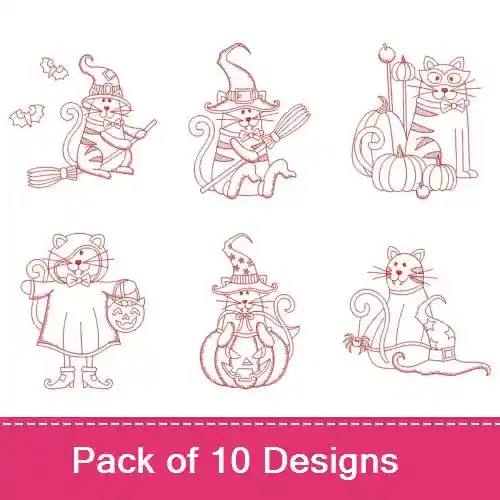 Redwork Halloween Cats Embroidery design pack by Wind Bell Embroidery, Embroidery Packs on EmbroideryDesigns.com Special Offer