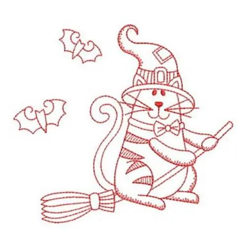New Release Redwork Broomstick Cat Embroidery Design