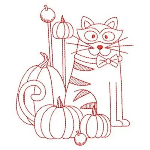 Redwork Pumpkins Cat Embroidery Design Authentic