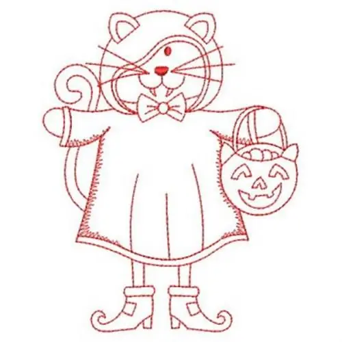 Redwork Candy Pail Cat Embroidery Design Exclusive