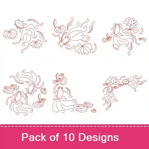 Factory Price Redwork Goldfish Embroidery design pack by Wind Bell Embroidery, Embroidery Packs on EmbroideryDesigns.com