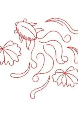 Authentic Redwork Goldfish Embroidery Design