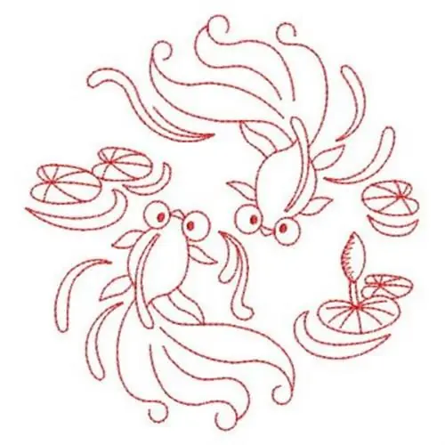 Genuine Redwork Goldfish Circle Embroidery Design