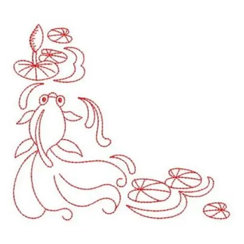 Handmade Redwork Goldfish Corner Embroidery Design