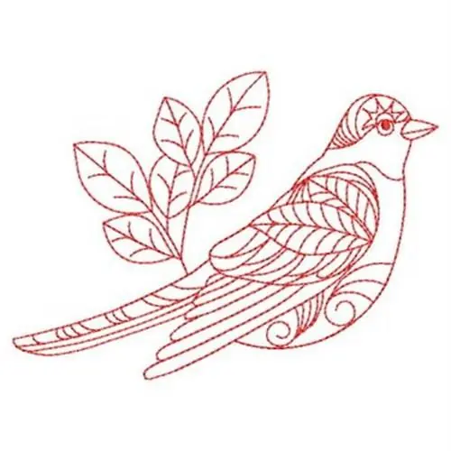 Free Shipping Redwork Bird Embroidery Design