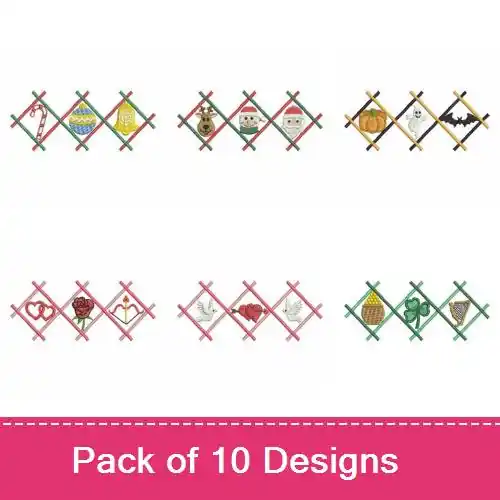 Holiday Border Embroidery design pack by Wind Bell Embroidery, Embroidery Packs on EmbroideryDesigns.com Exclusive Offer