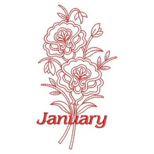 Redwork January Flowers Embroidery Design Cheap