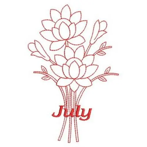 Final Sale Redwork July Flowers Embroidery Design