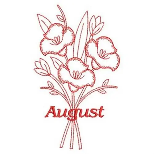 Redwork August Flowers Embroidery Design Exclusive