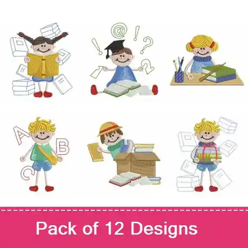 School Boy and Girl Embroidery design pack by Wind Bell Embroidery, Embroidery Packs on EmbroideryDesigns.com Special Discount