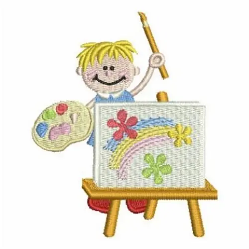 New Arrival School Boy Painting Embroidery Design