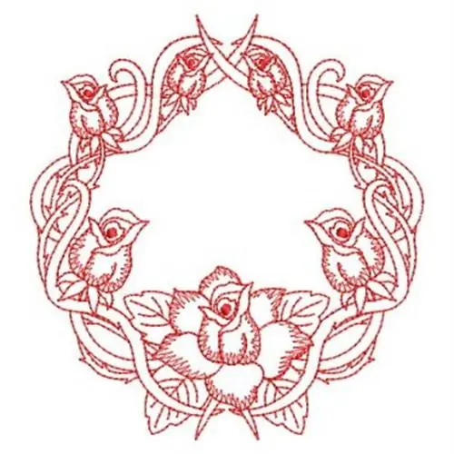 Fresh Stock Redwork Circle Rose Embroidery Design