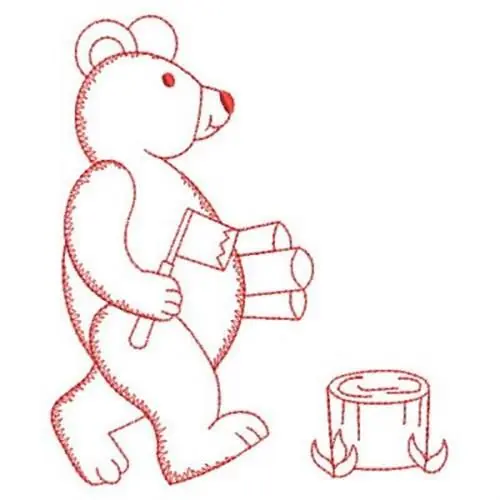 Redwork Logs Bear Embroidery Design Best Seller