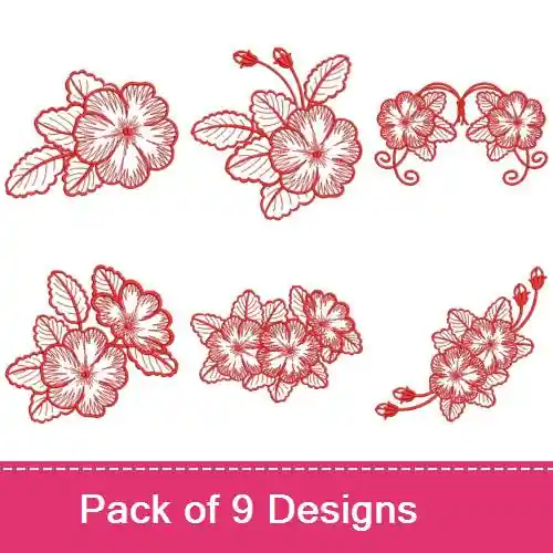 Redwork Flowers 3 Embroidery design pack by Wind Bell Embroidery, Embroidery Packs on EmbroideryDesigns.com Top Pick