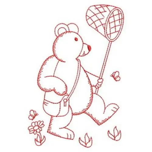 Premium Redwork Net Bear Embroidery Design
