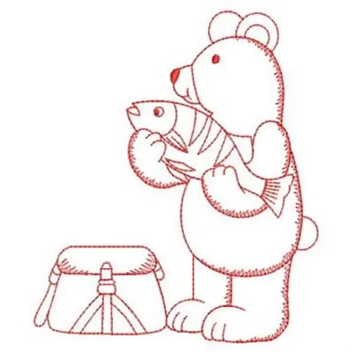 Redwork Fish Bear Embroidery Design Exclusive