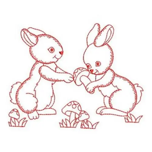 Original Redwork Friends Bunnies Embroidery Design