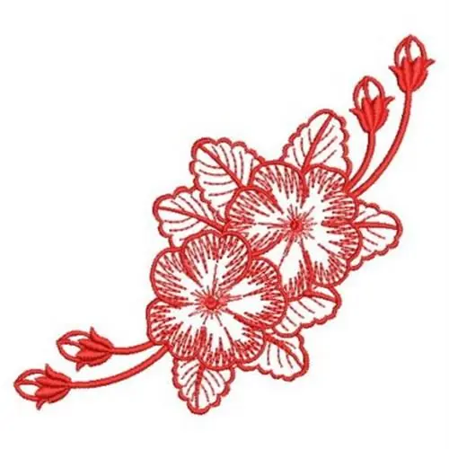 Redwork Hibiscus Corner Embroidery Design Markdown