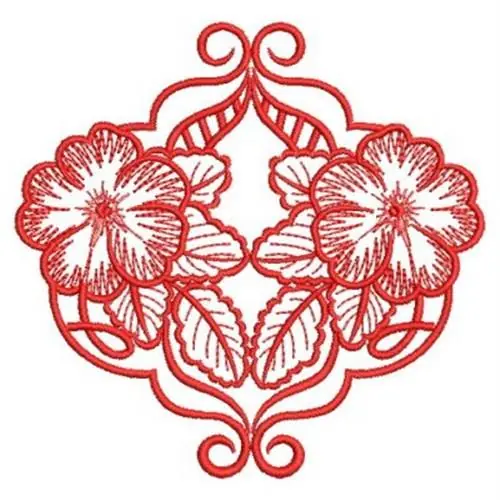 Professional Grade Redwork Hibiscus Embroidery Design