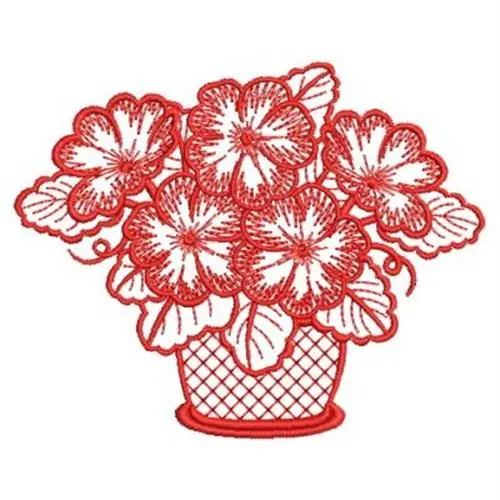 Redwork Potted Hibiscus Embroidery Design Warranty Included