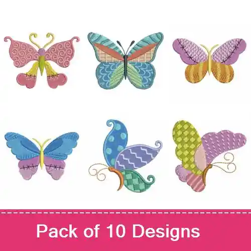 High Quality Patchwork Butterfly Embroidery design pack by Wind Bell Embroidery, Embroidery Packs on EmbroideryDesigns.com