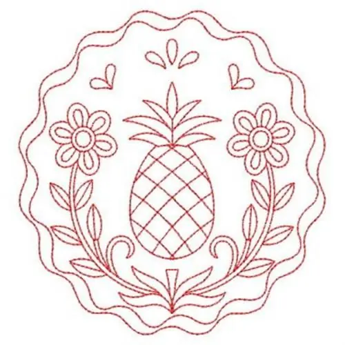 While Supplies Last Redwork Pineapple Flower Embroidery Design