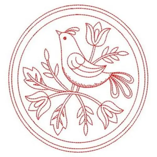 Redwork Bird Circle Embroidery Design Exclusive
