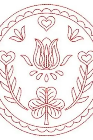 Worldwide Shipping Redwork Clover Flowers Embroidery Design