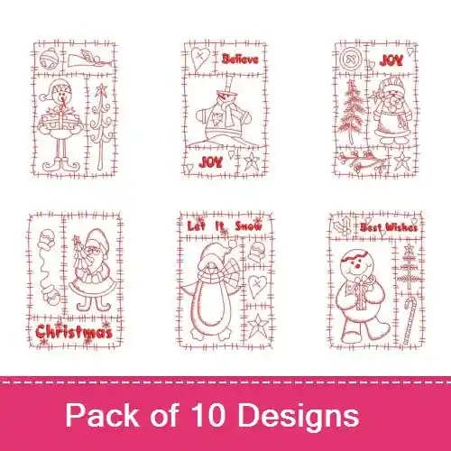 Exclusive Offer Redowrk Patchwork Christmas Embroidery design pack by Wind Bell Embroidery, Embroidery Packs on EmbroideryDesigns.com